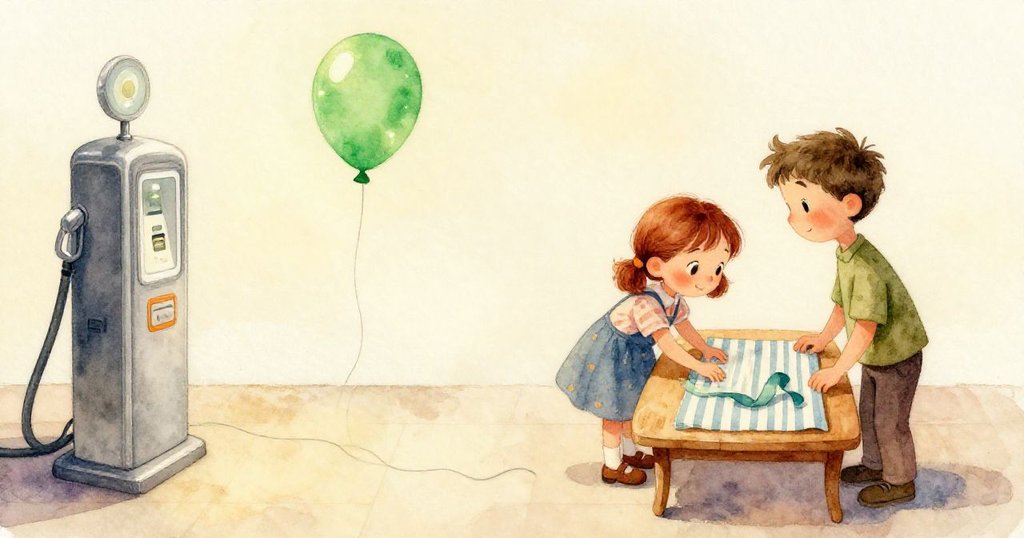 廚房門口呈現夢幻般的水下效果，柔軟的蛋糕霜如流水般飄入室內，一位成人用閃亮手術刀修飾翻糖，場景詩意盎然。