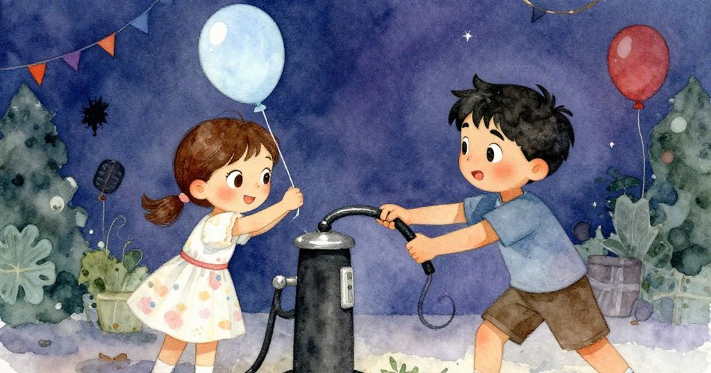 在挑戰時刻，Joy細緻捏著半充氣的淺藍氣球，Theo奮力推動水泵，兩人齊心協力，緊張卻充滿默契的現場呈現。