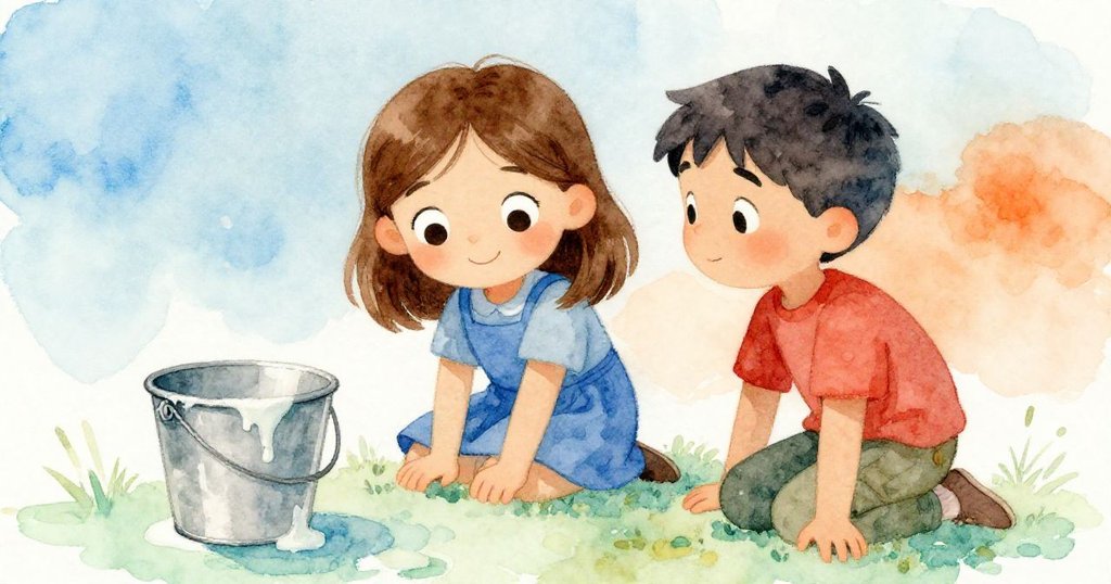 Tess與Blake靜靜注視著滴落粉糊的油桶，金色邊界閃耀著光芒，神情平和中透露著未來無限可能。