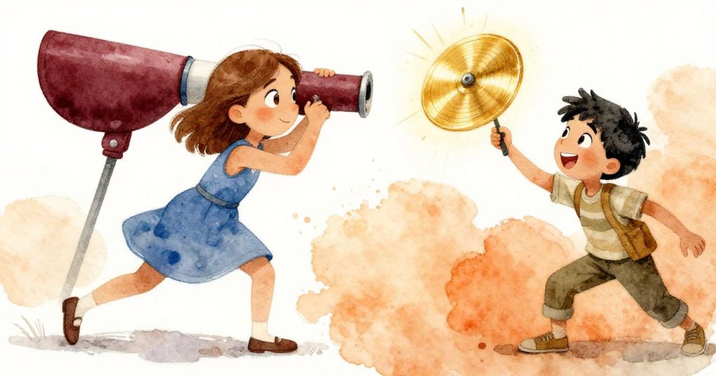 科拉從暗影走向光明，身上夾子穩定，旁邊特倫欣喜觀望旋轉盤，呈現合作與激動的瞬間。