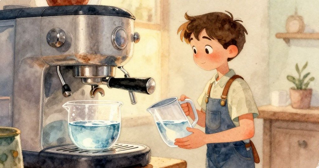 辦公桌上咖啡機水流與綠色螳螂擺飾並排展示，靜與動交錯，透露初步意外風波