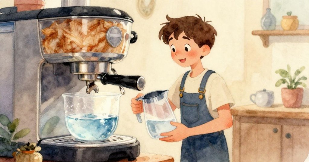 從Reed視角看見他穩握塑料水壺，水流沿著蓋子滑落，水滴懸浮，背景辦公室若隱若現