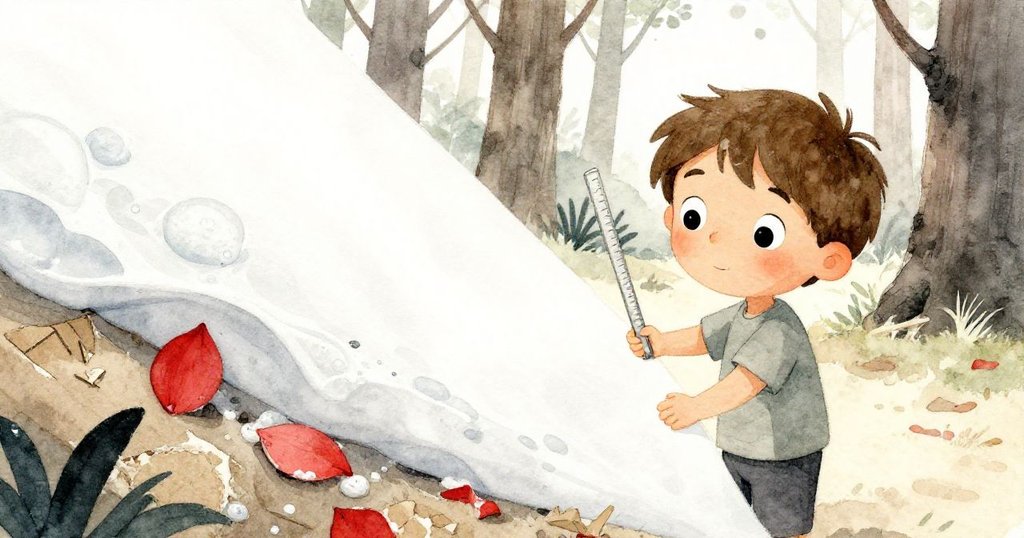 Forrest在明亮背景中仔細比對柔軟織物與硬紙花，專注握尺測量，細節豐富呈現家居對比。