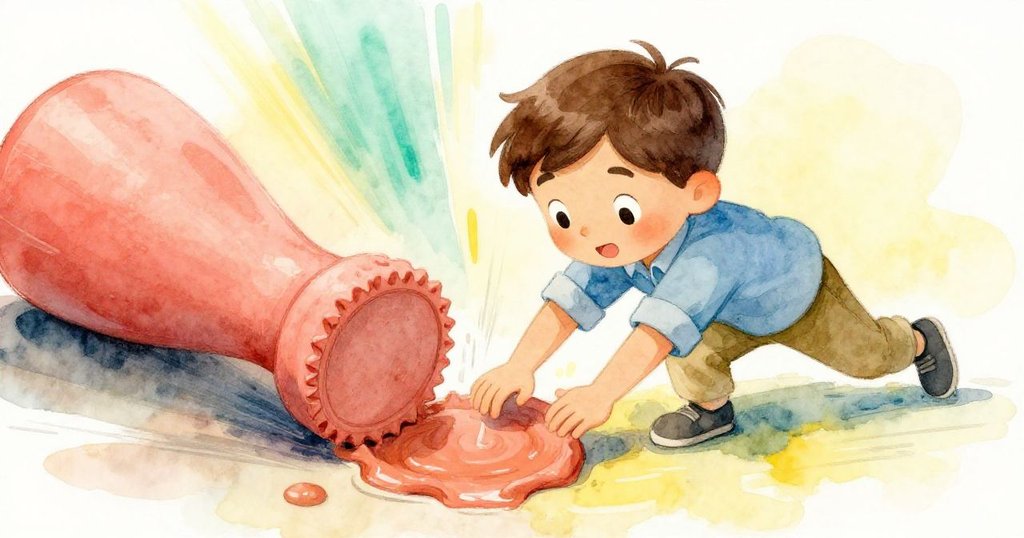 在瞬間捕捉中，Grey急速攔截即將撞上的邊框印章，其刀刻邊緣輕觸濕黏土，場景充滿緊張與戲劇張力。