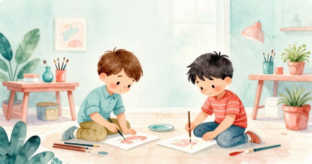 在平靜的工作室中，Grey與Basil共享靜謐時刻，背景中散落工具和黏土，彼此眼中流露出滿足與寧靜。