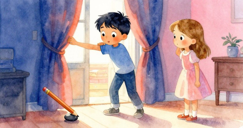 小卻關鍵的卵石滾動擊中鉛筆，布萊斯迅速以手肘穩住搖晃窗簾，約克面露焦急與堅毅神情