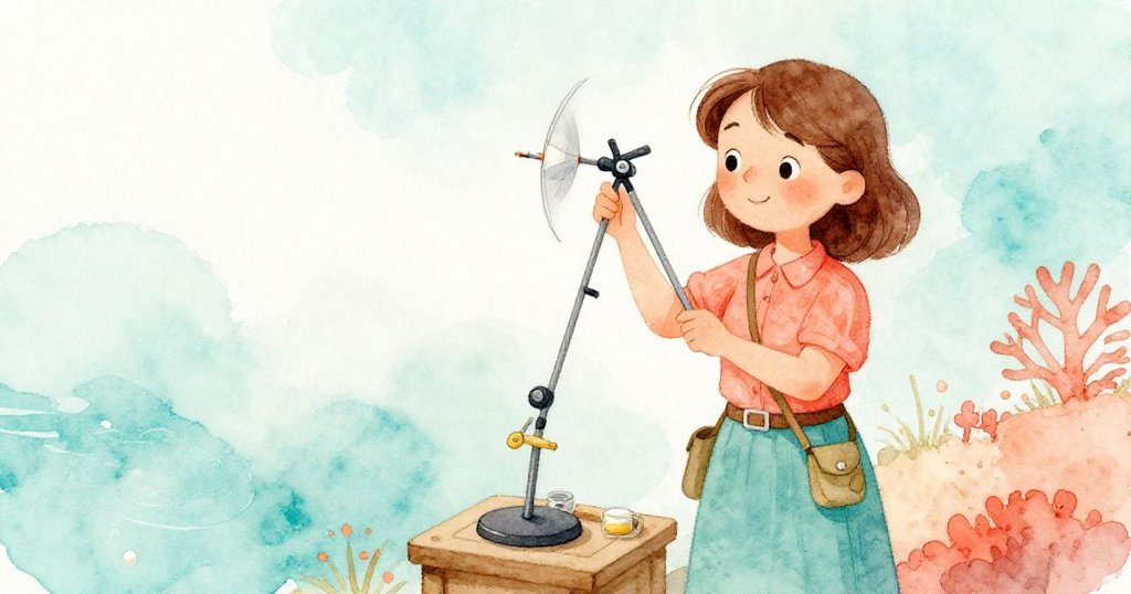 回憶中的Janet輕輕計算風速，柔和色調中展示曾經努力的印記。