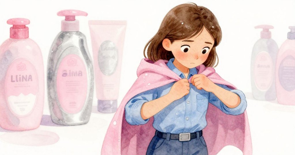 Luna專注調整潮濕斗篷帶，雙手細緻操作，近鏡呈現物件細節與時間痕跡，情緒專注。