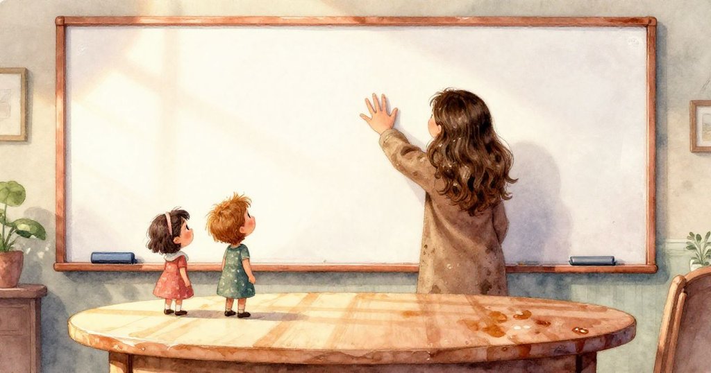 蓓瑪（Gemma）站在樓梯平台上，由高處俯瞰窗台上那間小巧陶瓷屋，其橙黃屋頂在陽光映襯下閃耀，營造出寧靜驚奇的美感。