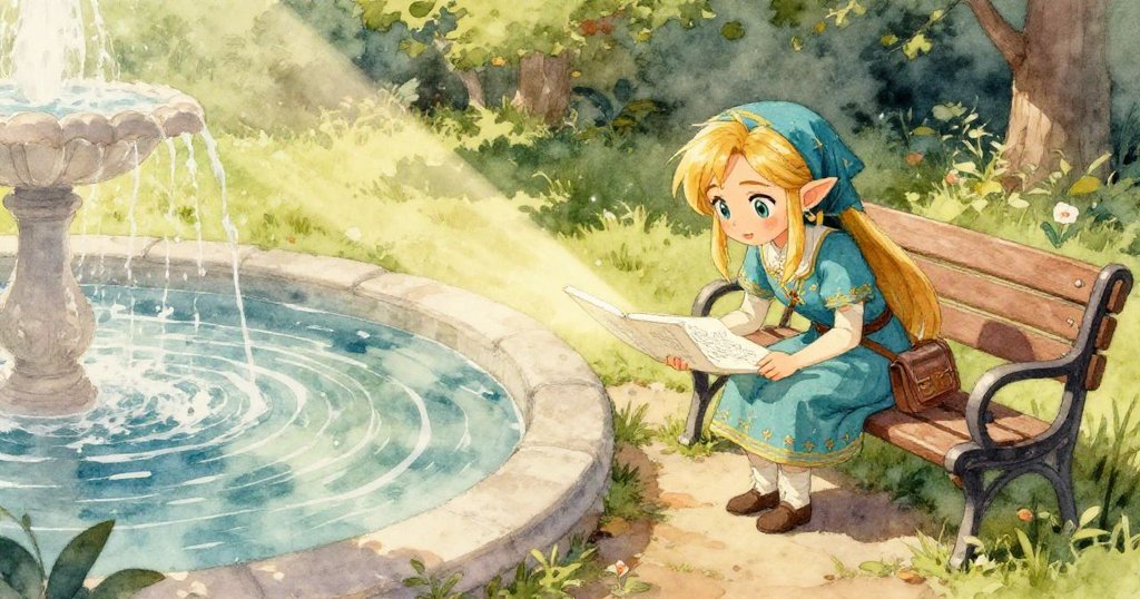 Zelda細心地用袖子擦拭濕潤的畫冊，手部動作明顯，畫冊上散布著小水珠和模糊的描圖，充滿專注感。