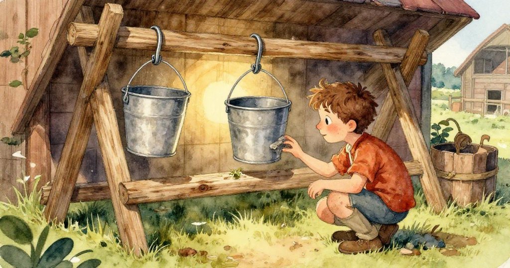 山姆專注地觀察爐窯裂縫中冒出的蒸汽，細膩的水彩筆觸突顯蒸汽與裂縫的細節，充滿柔和的光澤。