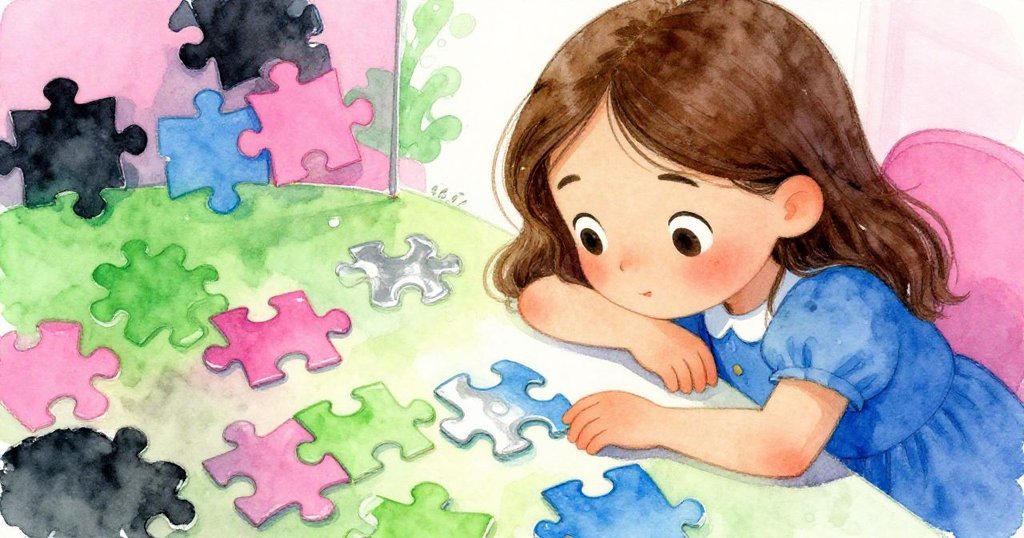 Cora安靜端詳幾近完成的拼圖，臉上流露滿足與釋然，水珠緩緩滑過桌面，故事溫柔收尾。