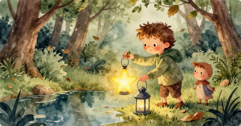 水面上金色漣漪擴散推動漂浮的玉米穀殼與魚形燈籠，營造出一幅充滿活力又靜謐的自然畫面。