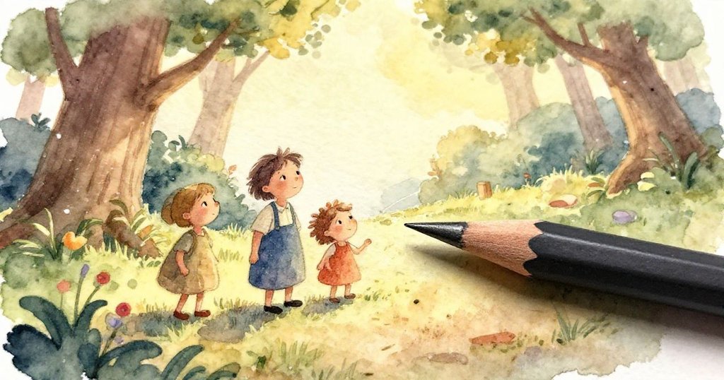 喬爾專注地用手指輕拭一支帶有淺溝紋及塵土的鉛筆,細節清晰展現他認真探索的神情。