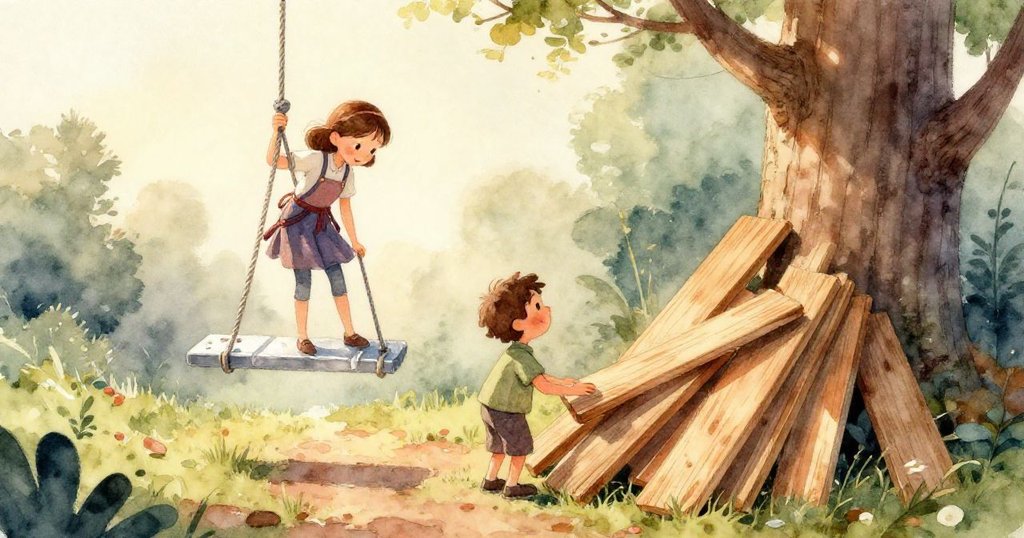 細緻特寫展示凝露覆蓋的粗繩與木板，如水下世界般透亮，樹皮碎片隨光閃爍，充滿詩意。