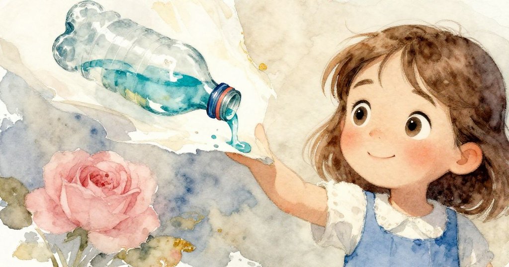 刹那間，Alma目光專注看著塑料瓶搖晃翻動濕紙角，濃厚藍綠油漆在空中飛舞，瞬間定格。