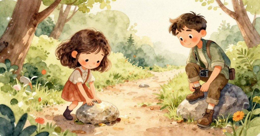 石堆在扭曲視角下顯得搖搖欲墜,第三塊石頭傾斜中閃爍著石英火花,呈現出詭譎又迷人的平衡場景