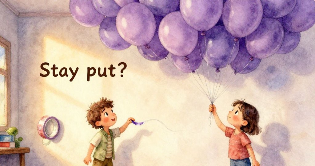 在柔和水下幻境中,氣球如水泡般漂浮,緞帶悠然流向深色沙發,營造出夢幻而神秘的家居感。