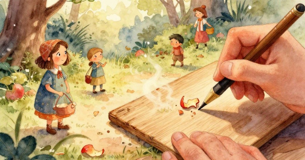 薩姬的手輕觸粗糙紙面，調色板上斑駁蜜色痕跡細膩呈現，顯露創作中專注觸感。