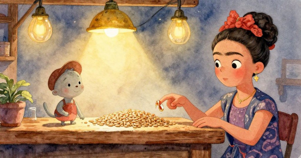 冰淇淋架玻璃映出Frida與Kit的倒影，近鏡展現微妙細節與兩人相互合作的場景。