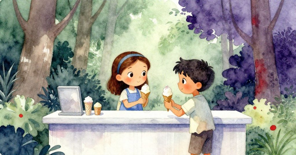 Frida與Kit並肩工作，共同打造完美冰淇淋，溫暖光線中顯示完成與愉悅合作。