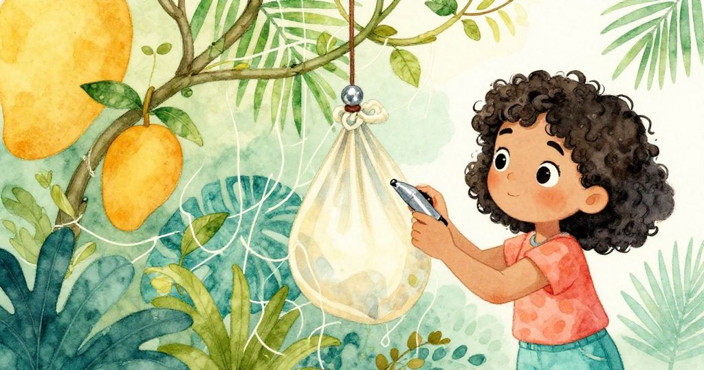 Kay聚精會神檢查纏繞著藤蔓的金屬標記,絲質布袋緊貼圖騰,層次豐富營造隱密氣氛。