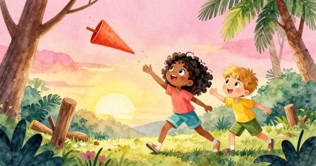 Axel從上方視角舉臂擋住落下的樹枝球,Kay注視著動態場面,生動展現森林中巧遇挑戰。