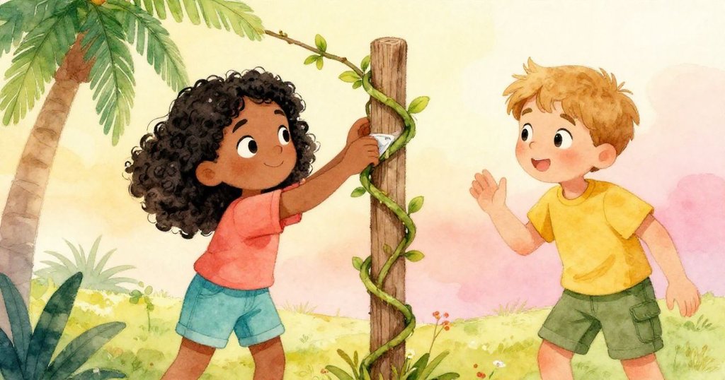 Kay專注拉緊藤蔓使標記豎立,Axel默默支持,現場自然景緩和,表達出挑戰後的平靜解決。