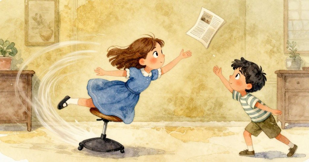 在動態畫面中,Jonas旋轉椅產生運動軌跡,Vesper表情堅定,迅速去抓落下的雜誌,呈現故事高潮動作。