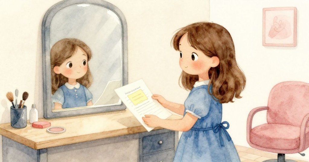 Vesper手持貼有棉花糖與髮屑的雜誌,微笑交給造型師,同時回放紙袋,結束故事場景並告別。