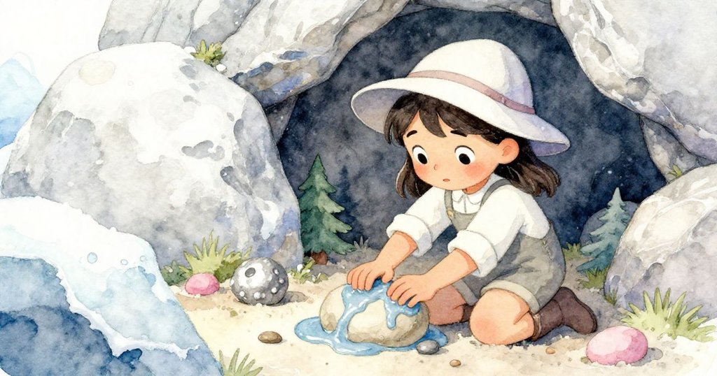 露娜在隱秘岩隙中專注壓制黏土，雙手細膩操作，臉上流露堅定神情，呈現秘密工藝之美。