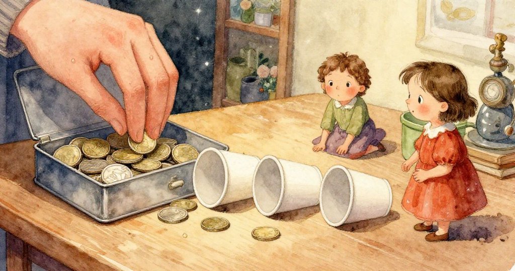 Harriet的手緊握玻璃壺，水滴從濕潤表面滴落至粗糙紙板，畫面中空白背景突顯出細膩工作情景。