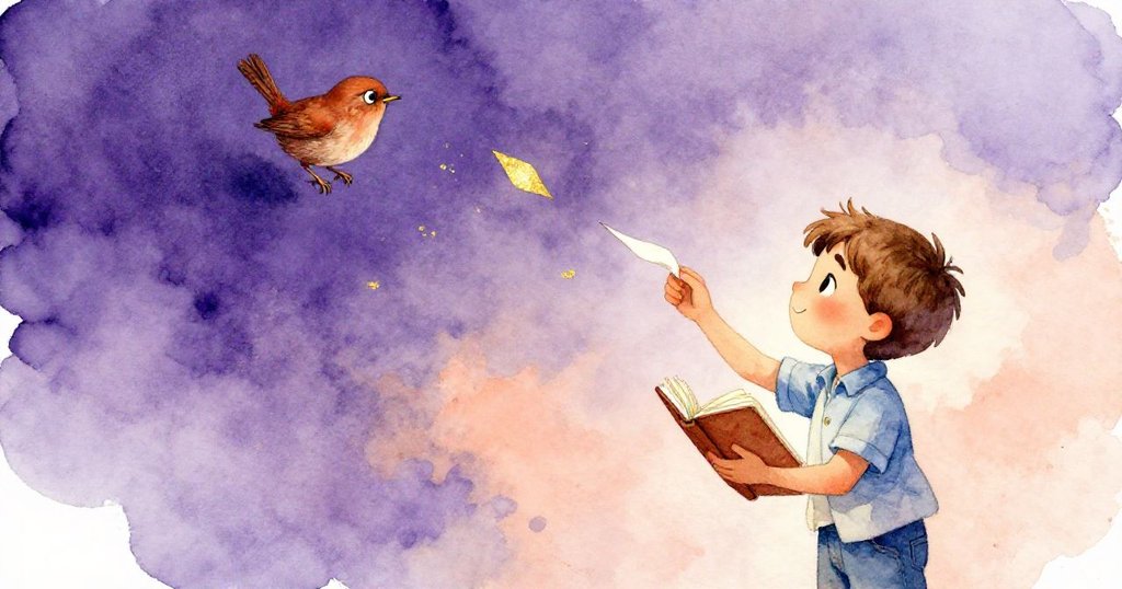 小鳥放下用細線織成的紙片，Sam迅速出手接住並存入作品夾中，動作流暢默契，光影交錯展現驚喜與協作。