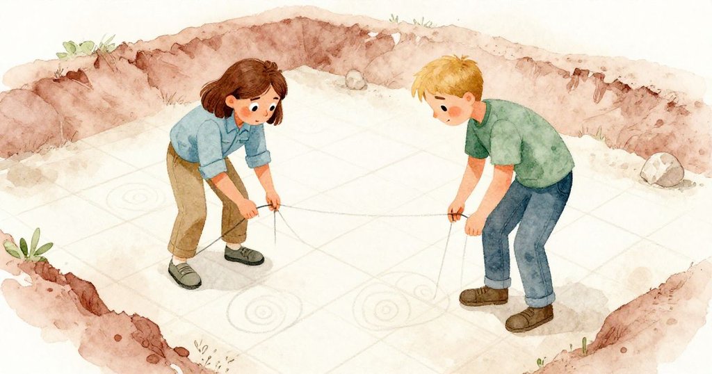 從高處俯瞰，弗洛拉與韋德並肩工作，細緻漩渦與崎嶇石塊互相交織，共創探索新局面。