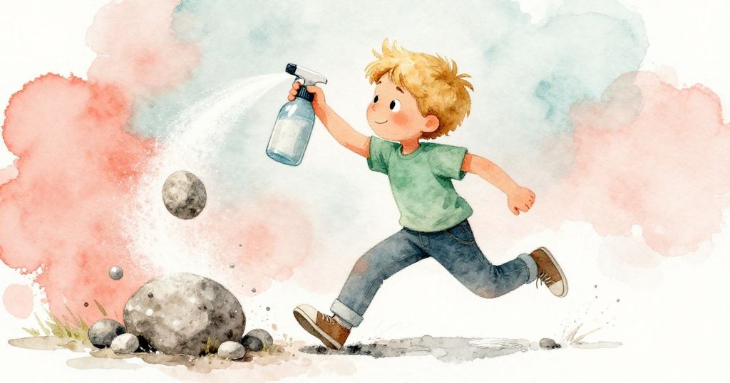 韋德急速奔跑調整噴霧器，石塊阻擋瞬間發生，顯示他靈活應對動作與決心。