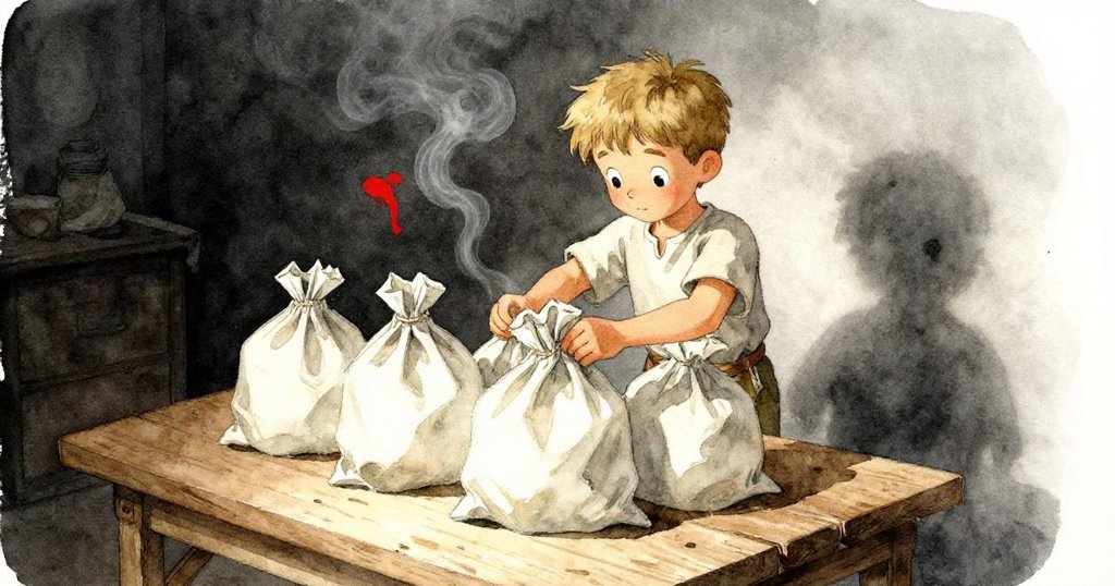 在風車工坊中，Lyle細心地把三個空帆布袋放在桌上，眼中充滿對完美包裝的構想，環境質樸而充滿期待。