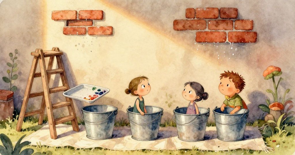 特洛小心翼翼地沾取深紫色和白色混合的顏料，雙手專注操作畫筆，細膩展現調色過程的溫柔與認真。