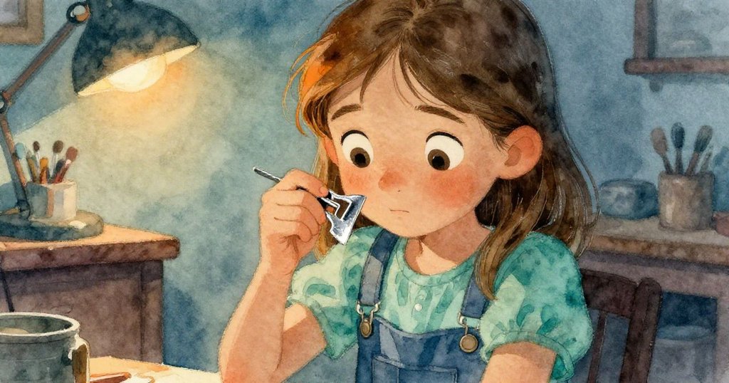 特寫中,Tamsin 認真把玩著僅存的金屬夾子,細膩表情顯露矛盾與決斷,充滿自省。