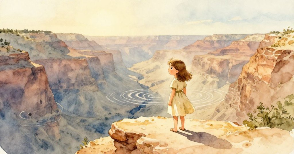 奧黛特站在砂岩露臺上舉手歡呼,回聲成功映射開放地平線,新希望與探險的情懷在晨光中展現。