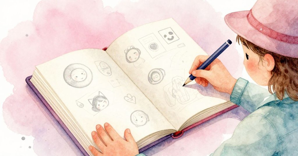 Viola 坐在光滑岩石上,專心打開日記本,仔細查看她記錄的回聲數據,溫柔光線襯托出紙張質感,富有探索精神。