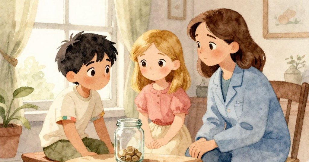 Fraser、Hope與Nina在溫暖室內團聚, 一同欣賞清晰玻璃罐, 表情柔和平靜, 故事圓滿落幕。