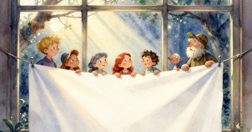 Bram專注握持紙板鯨魚木偶，細節豐富的紋理和柔和光線突顯海洋故事開始，充滿童趣與期待。