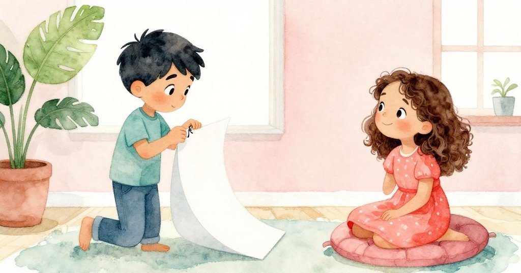 Bram穩定木偶並固定釘子，Nadia坐於墊上微笑，溫暖光線中留下開放結局，呈現平靜又富想像的氛圍。