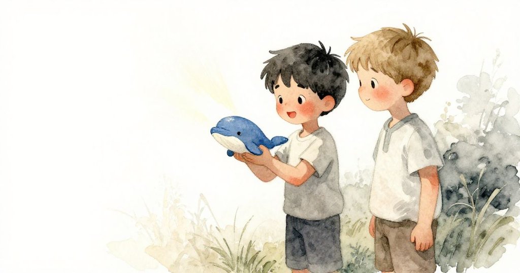 Kent舉起藍色塑料獨角鯨,Ulric靠近並帶著溫暖微笑,二人於柔和光影中重逢,化解前情緊張,情感溫馨感人。