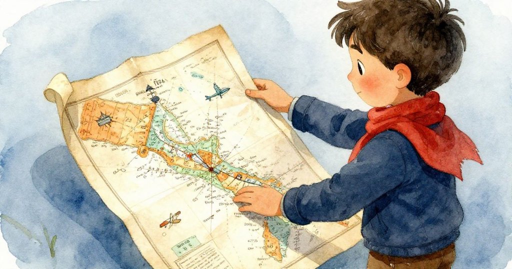 Warren專注展開海圖,手指輕撫捲曲邊角,晨光映射紙紋透露出秘密航線。