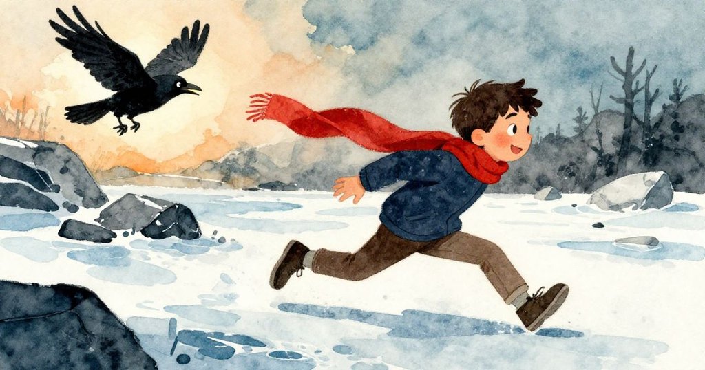 Warren急追被風捲散的圍巾,步伐急促穿越粗糙冰面,神情堅定中顯露困惑。