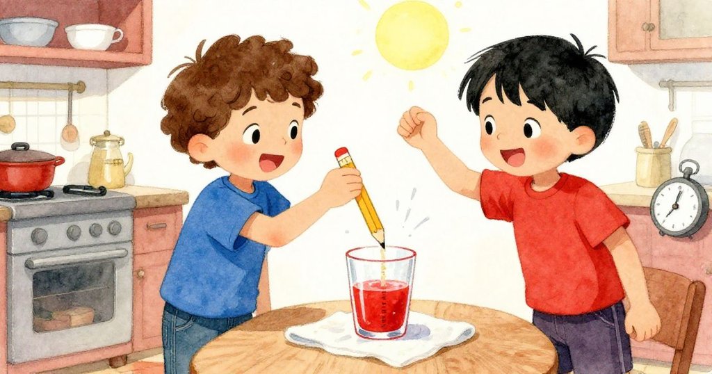 莫里茲與贊德臉上露出釋然微笑，水位精準達到鉛筆刻度，定時器響起，廚房洋溢著慶祝與安心氣氛。