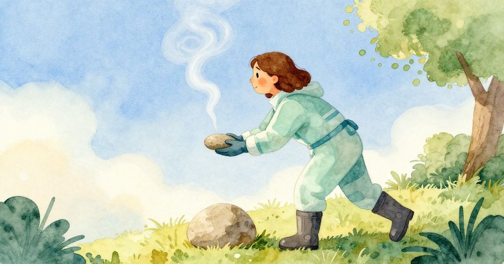 Alma安穩放置石塊固定煙器後，靜靜欣賞細煙緩緩升向晴藍天空，結束忙碌工作後流露平和寧靜