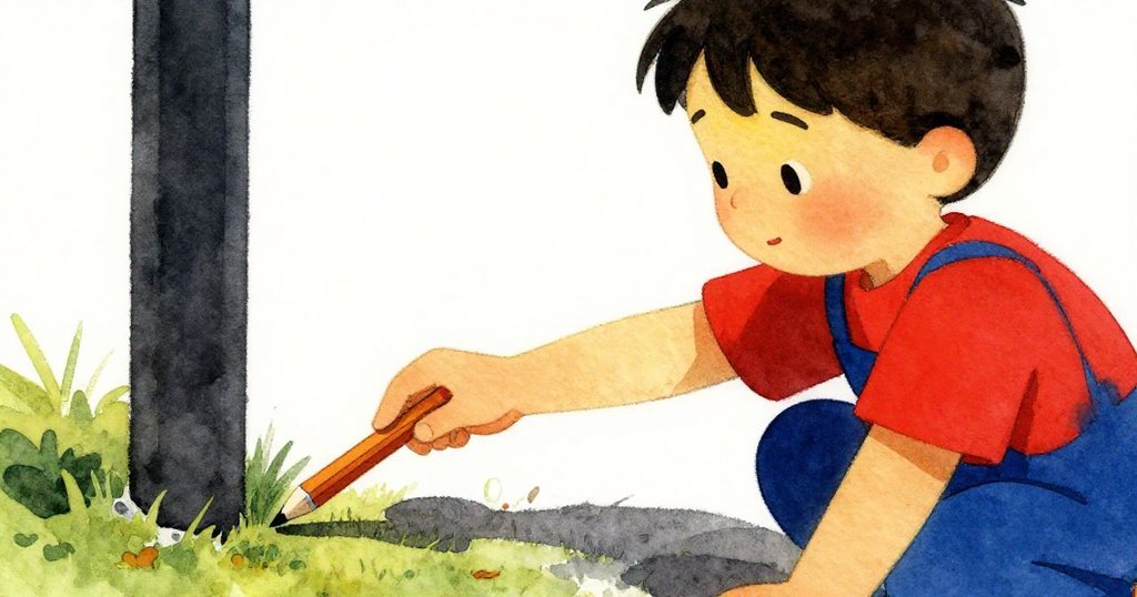 Reese伸手在欄杆下取出孤單鉛筆，象徵知識追尋，手部細節清晰，背景朦朧隱約。