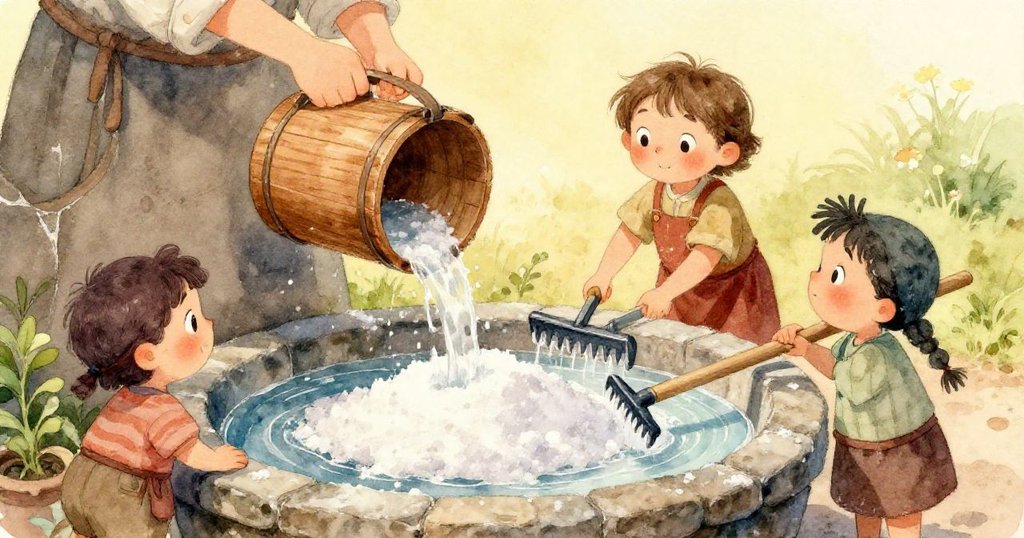 木架上木板晃動，蚂蚁沿著鹽水印跡奔跑，小壁虎在板上盯著乾小魚，動靜結合充滿自然生氣。